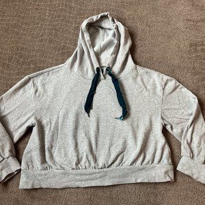 Nordstrom Women's Size XS Heather Grey Cropped Hoodie with blue velvet tie